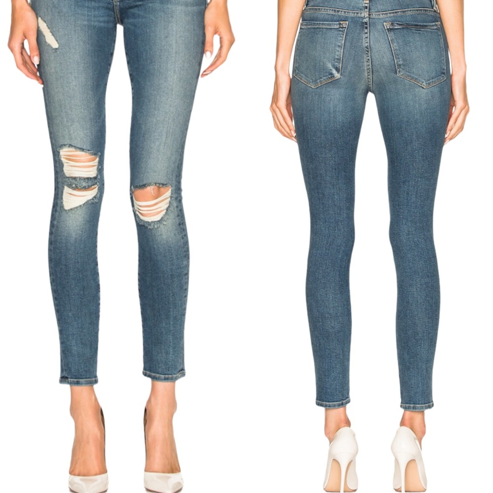 Frame Denim Le High Skinny Jeans in Navy Yard Distressed Stretch